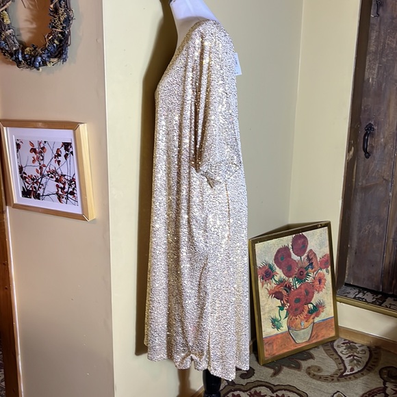 ASHLEY STEWART sz 26/28 Gold Sequin Dress VNeck Short-Sleeve Lined Party $70 NEW - Picture 9 of 16
